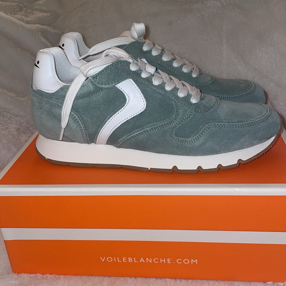 NWT VOILE BLANCHE JULIA Leather And Suede Sneakers in Sage - Picture 10 of 15